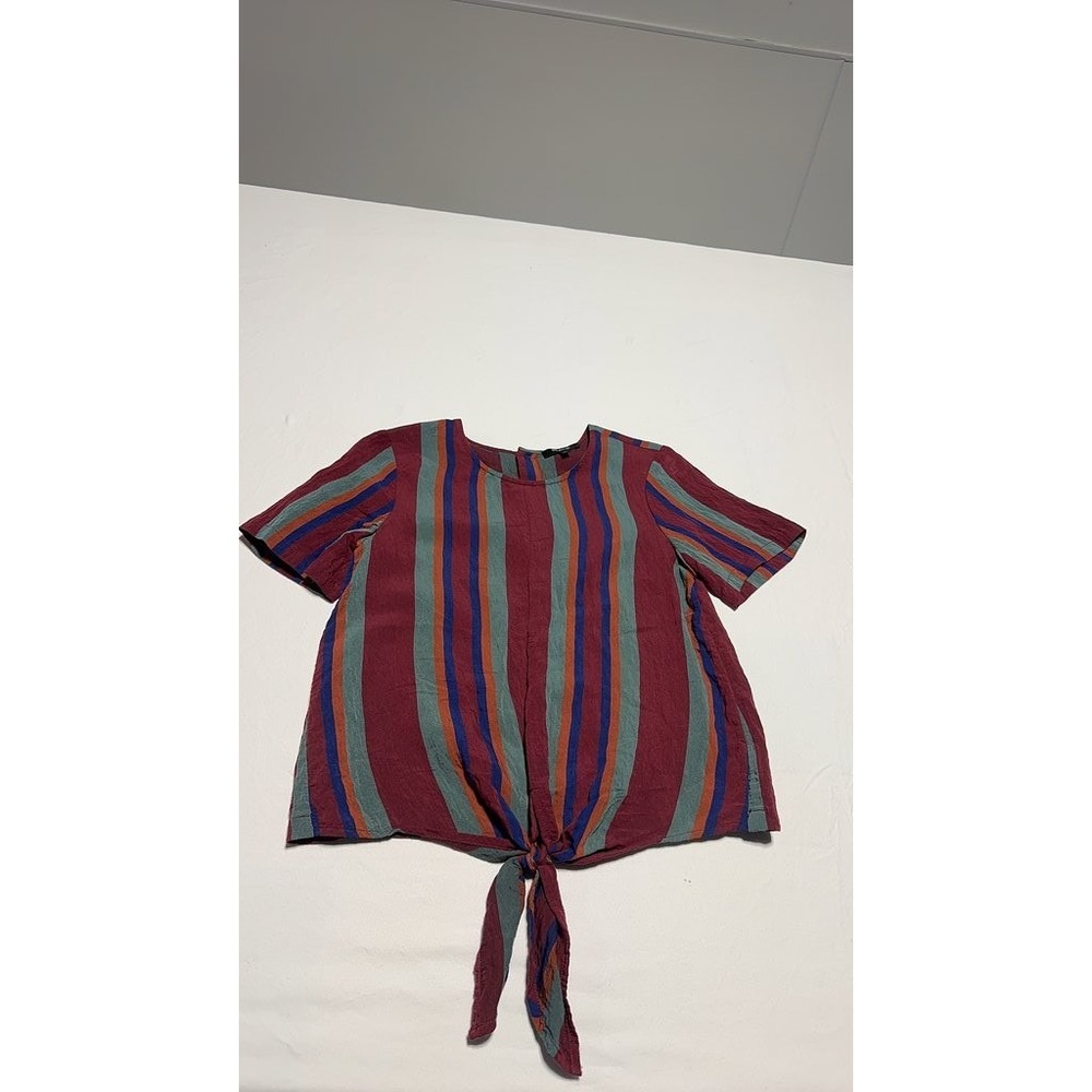 Madewell Striped Tie-Front Blouse Button-Back Short Sleeve Top XS